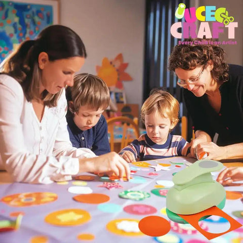 Family using 2 Inch Circle Hole Punch For Paper Crafts And Scrapbooking DIY No Jam Paper Guide Durable Circle Puncher
