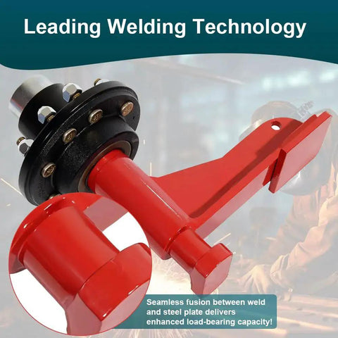 Two Pack Heavy Duty Shipping Container Wheels Kit With 6 Lug Axle, detailed view of red alloy steel wheel and axle