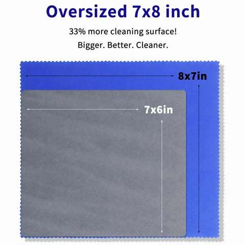 Oversized 7x8 inch ultra-soft blue microfiber cloth from 20 Pack Ultra Soft Microfiber Glasses Cleaning Cloths For Eyeglasses And Devices.