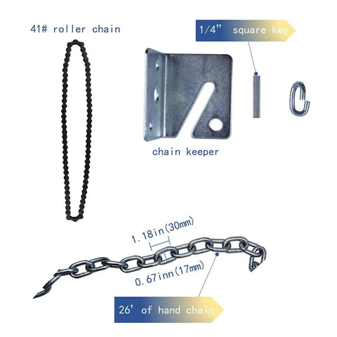 Garage Door Jackshaft Chain Hoist 3 To 1 Reduced Drive For Roll Up Doors components with chain and hardware.