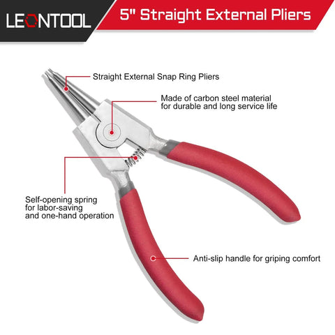 External Circlip Pliers 5-Inch Snap Ring Pliers For Ring Remover with ergonomic PVC non-slip handle, spring load for precision.