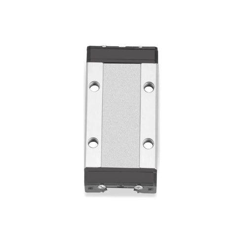 Top view of Rock Solid Linear Bearing Carriage Block for 3D Printers and CNC Machines, steel guide block with mounting holes.
