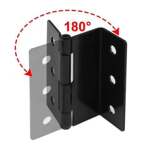Six Pack GBGS Half Surface Chest Hinges In Black For 1 Inch Thick Doors showing 180-degree angle, 3 Inch High Offset