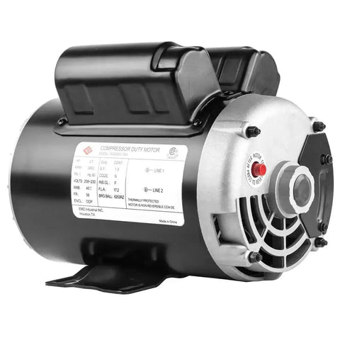 Beefy 3.7 HP 230V Single Phase Air Compressor Motor, 56 Frame, 3450 RPM, 5/8 Shaft, 17.2A, ODP Open Drip Proof close-up view