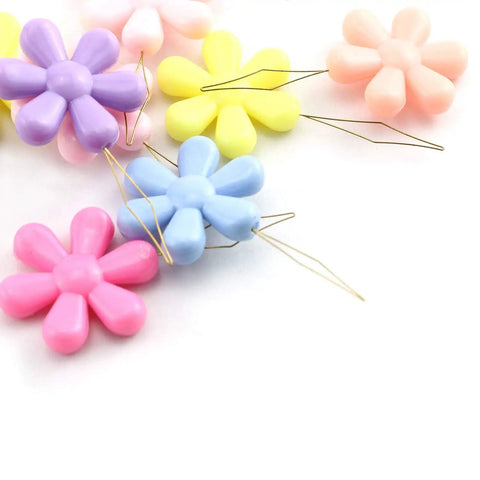 10 Pack Assorted Color Needle Threaders With Plastic Flower Head Wire Loop For Hand Stitching