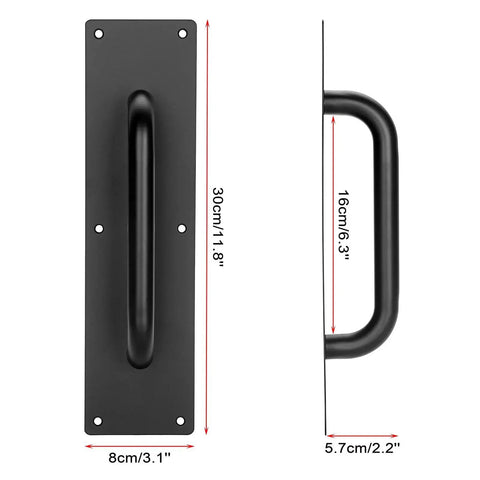 Stainless Steel Door Push Plates 4 Pack With Screws, side and front view, durable black finish, 30cm x 8cm, solid pulls for home and office.