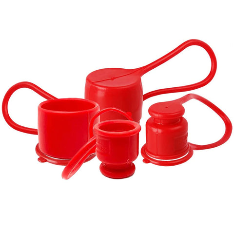 Dust caps for 1/2 in flat-face hydraulic quick-connect couplers, red rubber covers, 4 sets