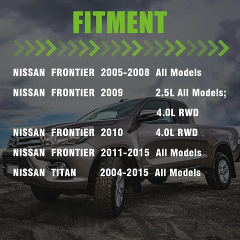 Fitment chart and Nissan truck for Drive Shaft Center Bearing for 2005-2015 Frontier and 2004-2015 Titan