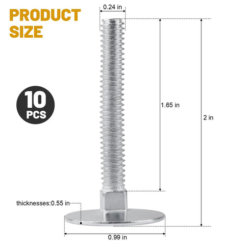 Elevator bolt 1/4-20 x 2, zinc-plated, flat head with wide washer base; for roll-up doors; 10 pcs