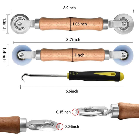 3 Piece Window Screen Tool Set With Wooden Handle Spline Roller And Nylon Bearing Wheels Mesh Screen Door Repair Kit dimensions.