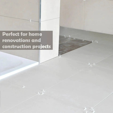 300 Pack 2mm Cross Tile Spacers for wall and floor tiling creating precise spacing in a renovation project with tiles installed evenly.