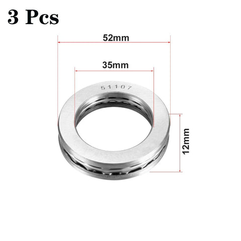 Thrust ball bearings, 3 pcs, 51107, 35x52x12 mm, bearing steel