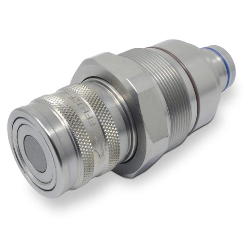 Summit Hydraulics hydraulic female flat-face quick coupler for skid-steer cartridge manifold, silver with knurled ring