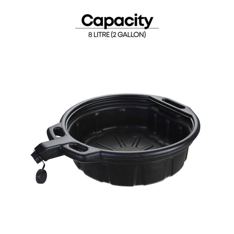 2 Gallon Oil Drain Pan With Anti Spill Cap And Wide Lip For Mess Free Oil Changes Large Pour Spout Heavy Duty HDPE Construction