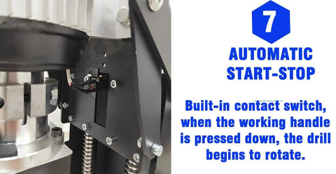 Close-up view of automatic start-stop feature on Powerful Portable 110V 1100W Hinge Drilling And Boring Machine For Cabinets And Wardrobes