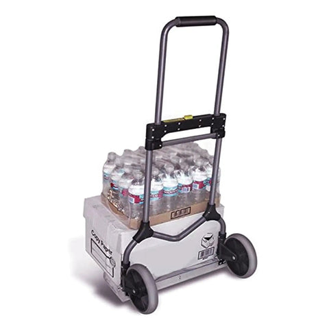 Magna Cart Elite Folding Hand Truck 200 Lb Capacity With Smooth Rolling Wheels carrying bottled water and a box