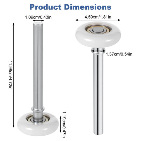 10 Pack Nylon Garage Door Rollers With Sealed 1.8 Inch Stem And 4.7 Inch Pulley Wheels showing product dimensions in detail