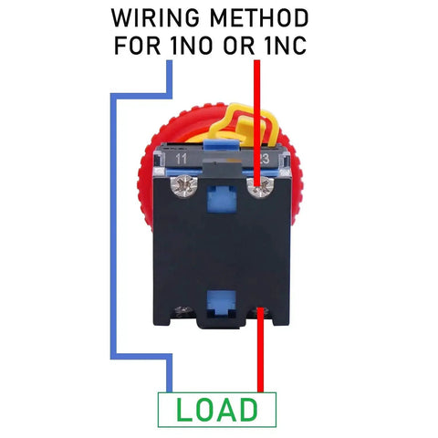 Wiring diagram for Emergency Stop Push Button Switch 22mm Panel Mount Red Mushroom Latching Action With 1NO 1NC Contacts 10A 440V AC