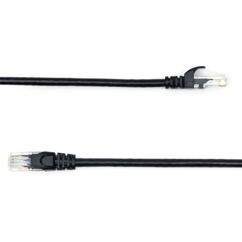 Cat6 Ethernet Patch Cable, 3 Foot, Snagless RJ45 with Gold-Plated Connectors, 10 Gbps High Speed, Black, front view.
