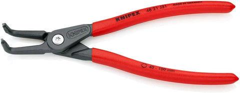 Knipex Precision Circlip Pliers Internal 90 Degree Angled Tips Top Notch Pro Grade For Installing Or Removing Snap Rings In Bore Holes From 1 37 64 To 3 15 16 Inch Bore Diameter Heavy Duty Hand Tool, red handle, side view.