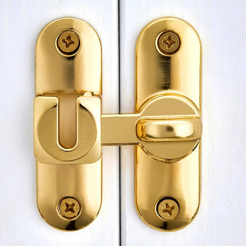 90/180 Degree Barn Door Latch With Right Angle Mount Zinc Alloy Flip Lock for Cabinets and Doors, front view installed on white door.