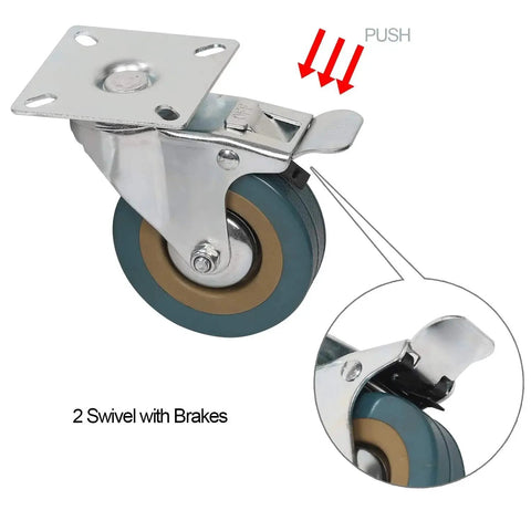 Single swivel caster wheel with brake from 8 Pack 3 Inch Swivel Caster Wheels Set With 4 Brakes And 4 Without Brakes PVC Gray