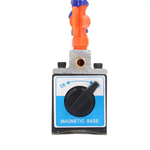 Front view of adjustable magnetic coolant pipe holder with 60mm base and G1/4 to G1/2 hose fittings for CNC machine tool cooling systems.