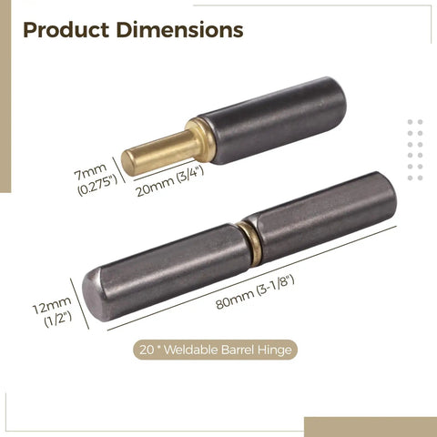 Dimensions of 20 Pack Weld On Barrel Hinges 3 Inch For Swing Doors And Gates Heavy Duty Weldable Bullet Door Hinges In Carbon Steel