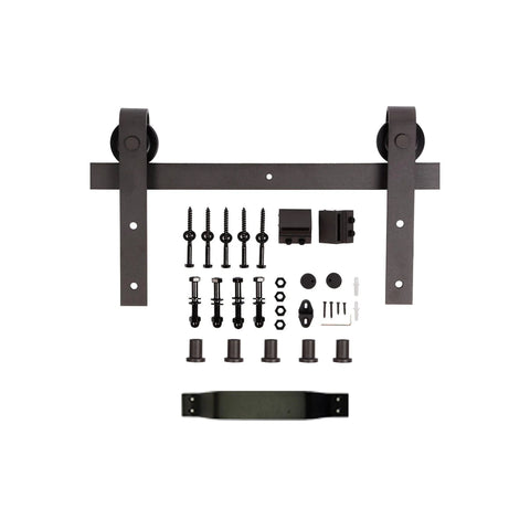 Sliding hardware from 36 Inch By 84 Inch DIY Solid Interior Barn Door Kit With Knotty Pine, Painted Dark Gray Finish