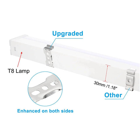 20 Pack T8 LED Light Clips For Fluorescent Tubes Stainless Steel Mounting Brackets With Screws, close-up view