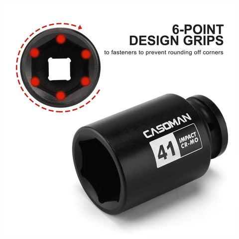 Three Quarter Inch Drive Deep Impact Socket 41 Millimeter Jumbo Metric Six Point Chrome Molybdenum Steel Black Phosphate Finish Built For Heavy Duty Impact Tools And Tough Fasteners