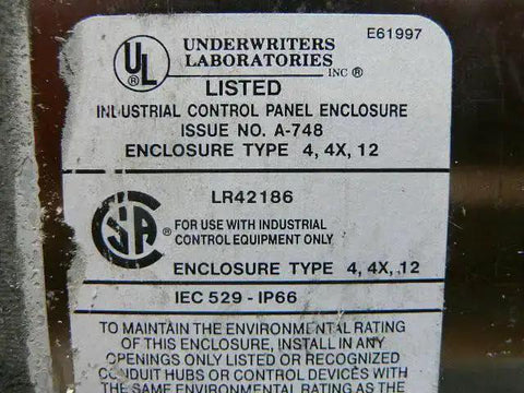 Label on Heavy Duty Type 4X Industrial Control Panel Enclosure 12 Inch Depth Weatherproof Electrical Cabinet Built For Rough Industrial Jobs