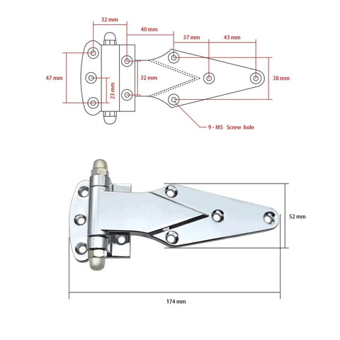 Diagram and image of 6 Inch Heavy Duty Door Hinges For Cold Storage Freezers With 180 Degree Adjustable Knuckles And Smooth Operation