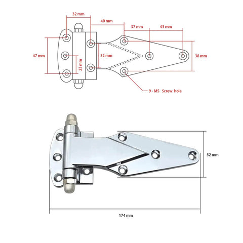 Rugged 6 Inch Freezer Door Hinges With 180 Degree Adjustable Steamer Oven Hinge for cold storage, zinc alloy, side view.