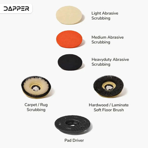 Image showing various scrubbing pads and brushes for Heavy Duty Weighted Floor Buffer Polisher 1500W 154 RPM.