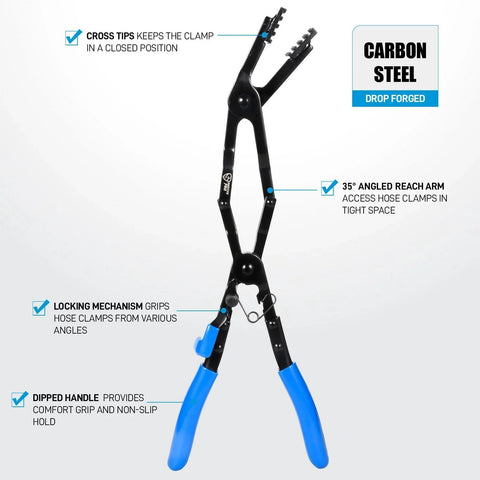 35 Degree Angled Long Hose Clamp Pliers With Locking Mechanism Extra Long Reach For Hard To Reach Hoses And Tight Engine Spaces