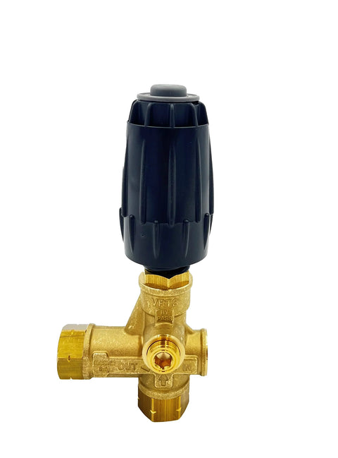 Brass Annovi Reverberi VRT3-310 unloader valve for pressure washers with black adjustment knob, 4500 PSI, 10.5 GPM