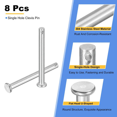 8 Pack Three Sixteenth Inch By Two Inch Single Hole Clevis Pins 304 Stainless Steel Flat Head Heavy Duty Hitch Pin For Trailer Latch