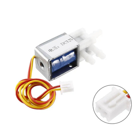 Compact Mini Solenoid Valve, 2 Position 3 Way Normally Open, DC12V 0.19A, for water and air, with 4mm and 2mm ports, DIY electronics
