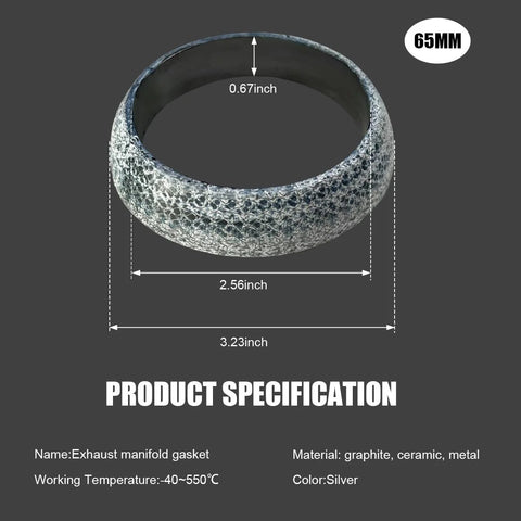 65mm car exhaust donut gasket, silver metal/graphite composite, high-temperature manifold and downpipe seal