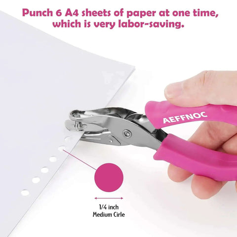 One Hole Punch With Soft Grip Handle For Paper One Quarter Inch Hole Punch Pink With Mess Tray Six Sheet Capacity