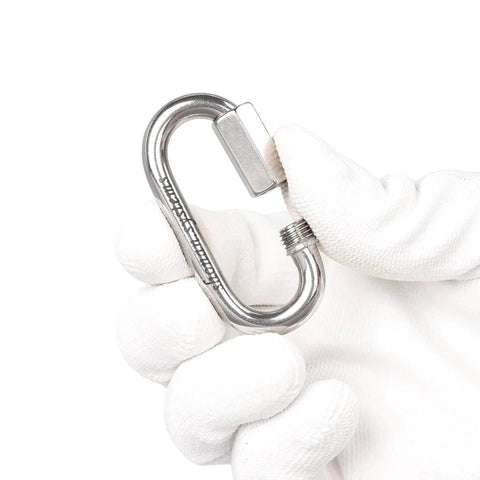 2.3 Inch Stainless Steel Chain Quick Links Set Of 5 With 1/4 Inch Locking Carabiners Chain Hooks in hand view