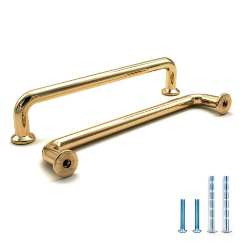 10 Pack Polished Brass Cabinet Pulls Five Inch Center To Center Spacing Five Point Six Inches Overall Length Zinc Alloy Solid Round Drawer Handles