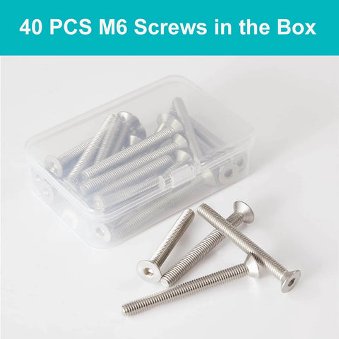 M6 1.0 By 16mm Flat Head Hex Socket Cap Screws Countersunk Bolts 304 Stainless Steel shown in a 40 piece set