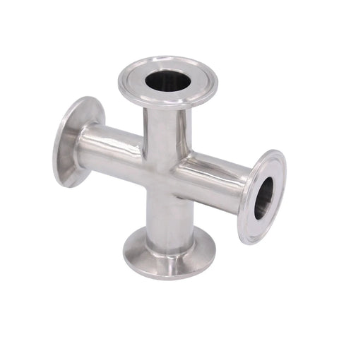 DERNORD 4-way cross clamp for 1.5 in tri-clamp fittings, stainless steel 304, 25mm pipe OD, front view