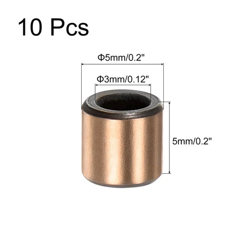 3mm Bore 5mm OD 5mm Length Sleeve Bearings Set Of 10 Oil Free Bronze Sintered Bushings with size dimensions shown