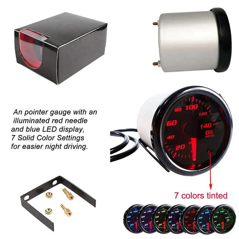 2 Inch Oil Pressure Gauge With Sensor For Cars 52mm Digital LED Display 0-140 PSI with tinted lens and red needle