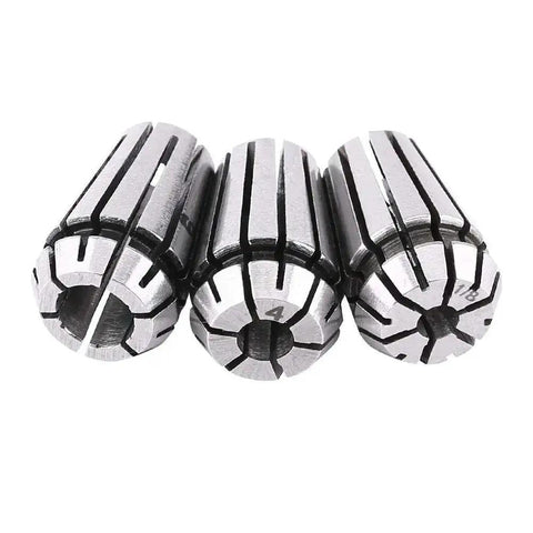 ER11 Spring Collet Set For CNC Milling And Engraving showing three collets made of high precision spring steel, front view.
