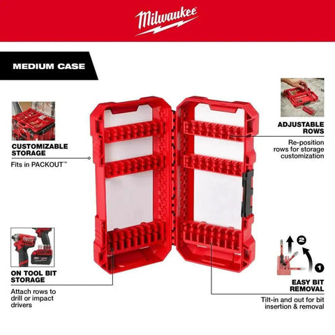 Thunderbolt Black Oxide Drill Bit Set case, open view, red plastic with customizable storage, Milwaukee 48-89-2801.