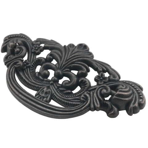 Skeletonized Bronze Cabinet Pulls Set Of 2 With Antique Dark Bronze Finish showing intricate design for dressers and cabinets.